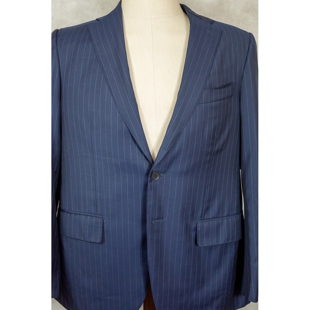 Isaia Napoli Navy Blue Pinstripe Suit Jacket 40R US Made in Italy Wool Blazer